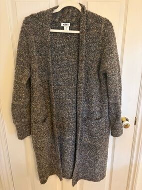 William Rast Gray Brown Bouclé Open-Front Cardigan